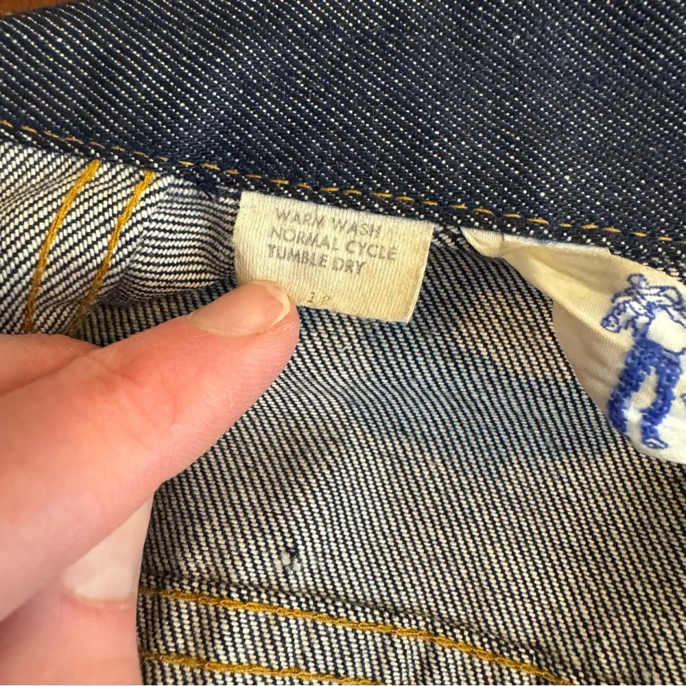 RARE VINTAGE Levis Big‎ E Orange Tab Denim Jean Jacket Dark Indigo Trucker 12 XS